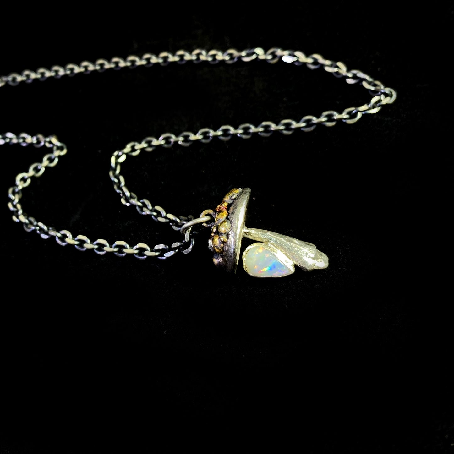 Enchanted Forest Mushroom and opal pendant